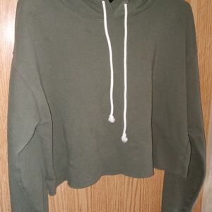 Olive Green Women's Cropped Hoodie